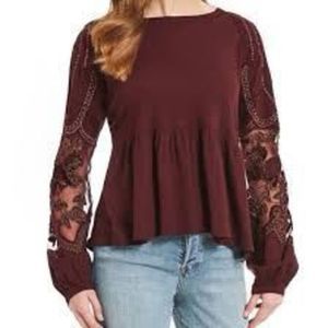 Free People Penny Lace Sleeve Top